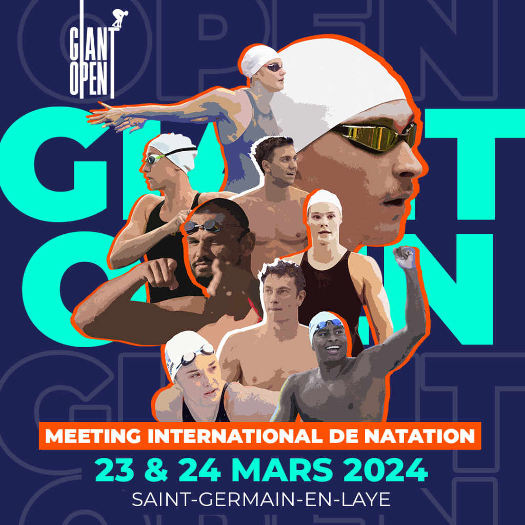 Affiche de la seconde édition du Giant Open, meeting international de Natation qui a lieu à Saint-Germain-en-Laye