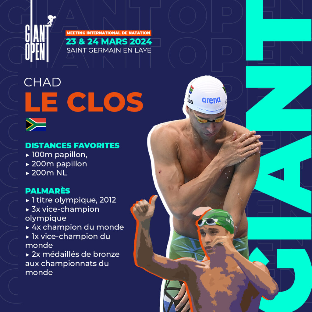 Palmares de Chad le Clos, participant du meeting de natation GIANT OPEN 2024