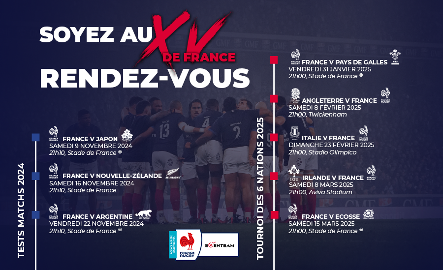 calendrier matchs du XV de France saison 2024/2025